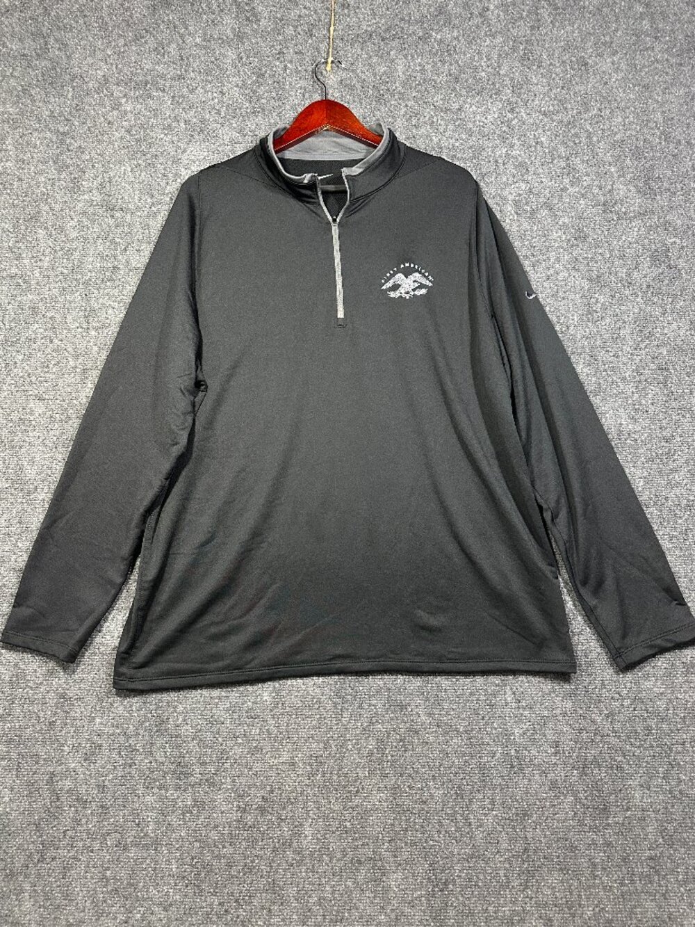 Nike Mens XL 1/4 Zip Pullover Black Gray Stretch Long Sleeve First American Logo